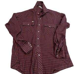Vintage‎ Chute #1 Plaid Western Pearl Snap Long Sleeve Shirt 16 34/35